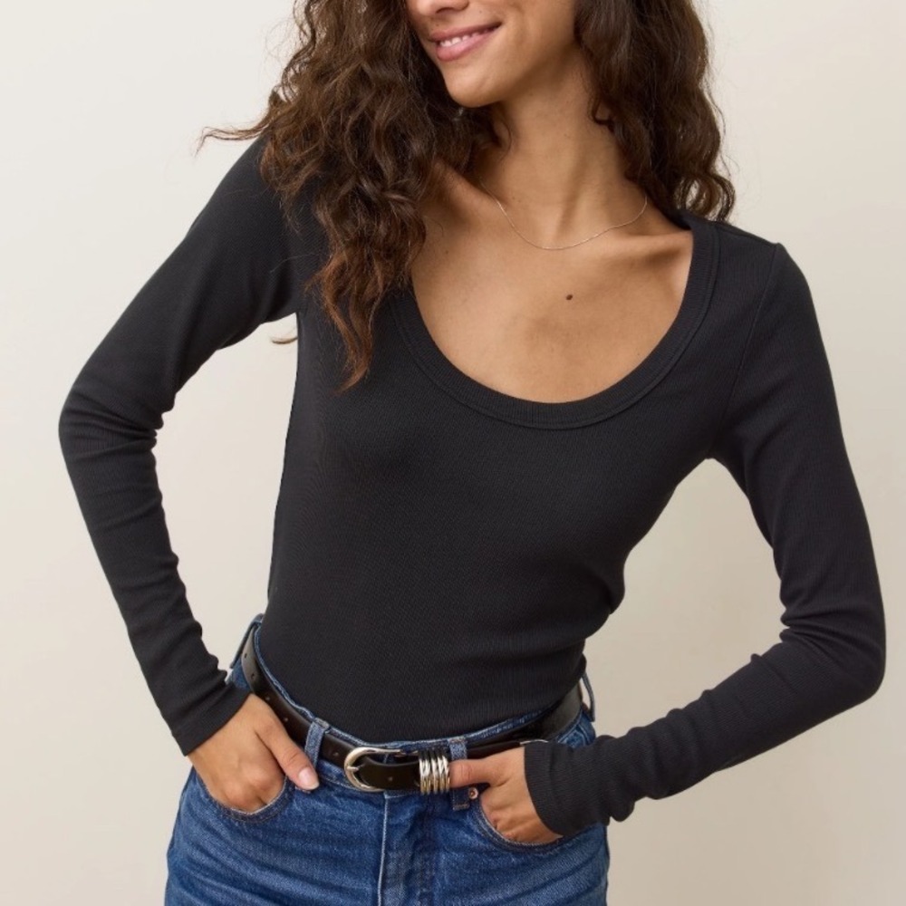Marine‎ Layer Lexi Rib Sun-In Scoop Tee Faded Black Medium New With Tags